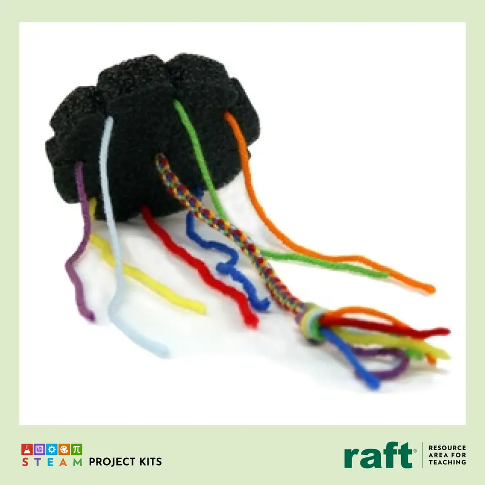 RAFT Kumihimo STEAM kit, a braiding disc with coloured cords