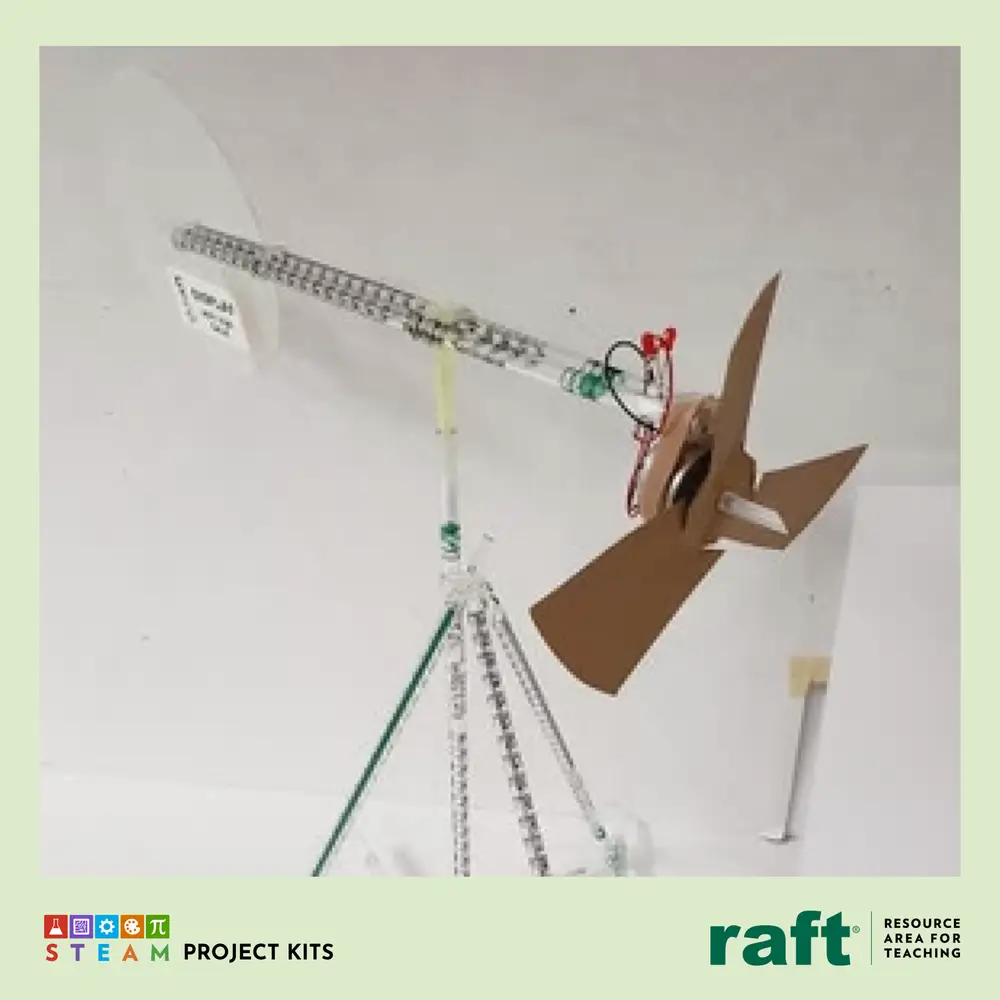 RAFT Electric Wind Generator STEAM kit, a cardboard turbine on a built frame